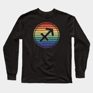 Vintage Distressed Rainbow Gay Pride Zodiac Sagittarius Long Sleeve T-Shirt